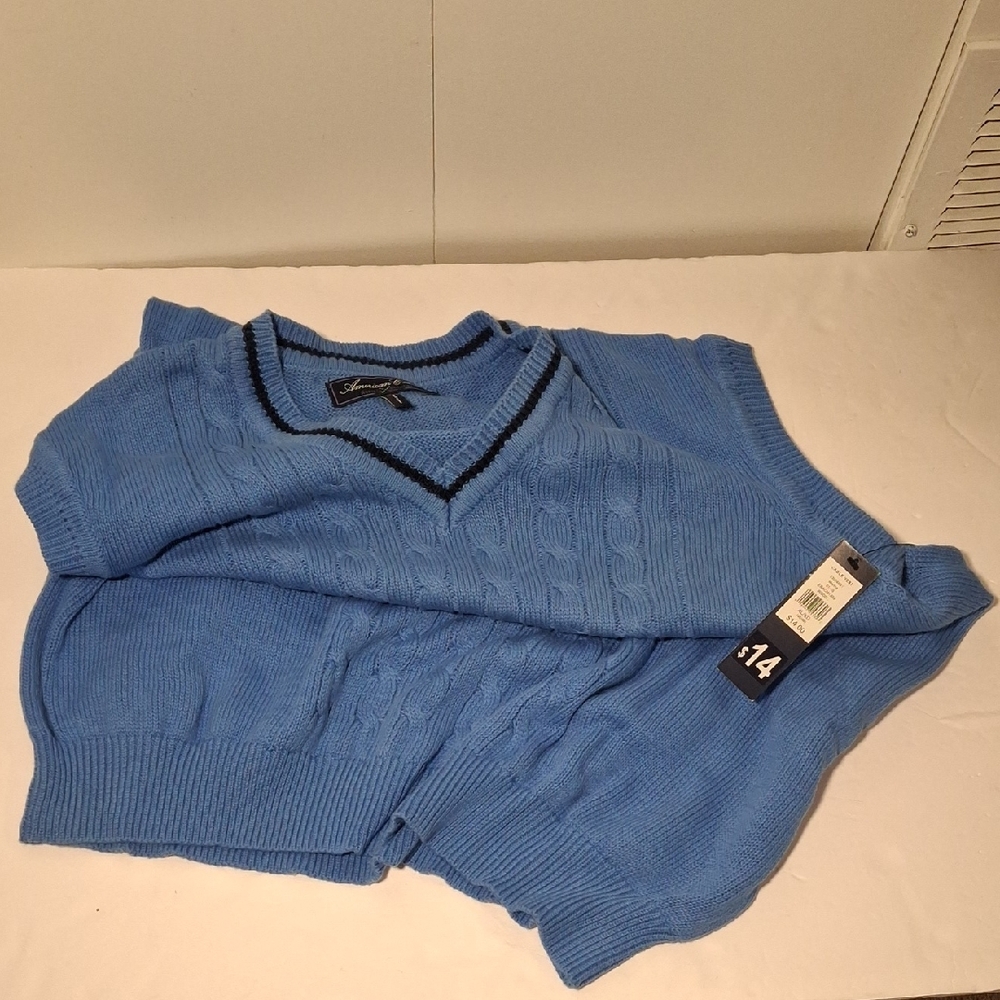 American classic MARINA Blue V-Neck Sweater Classic Knit